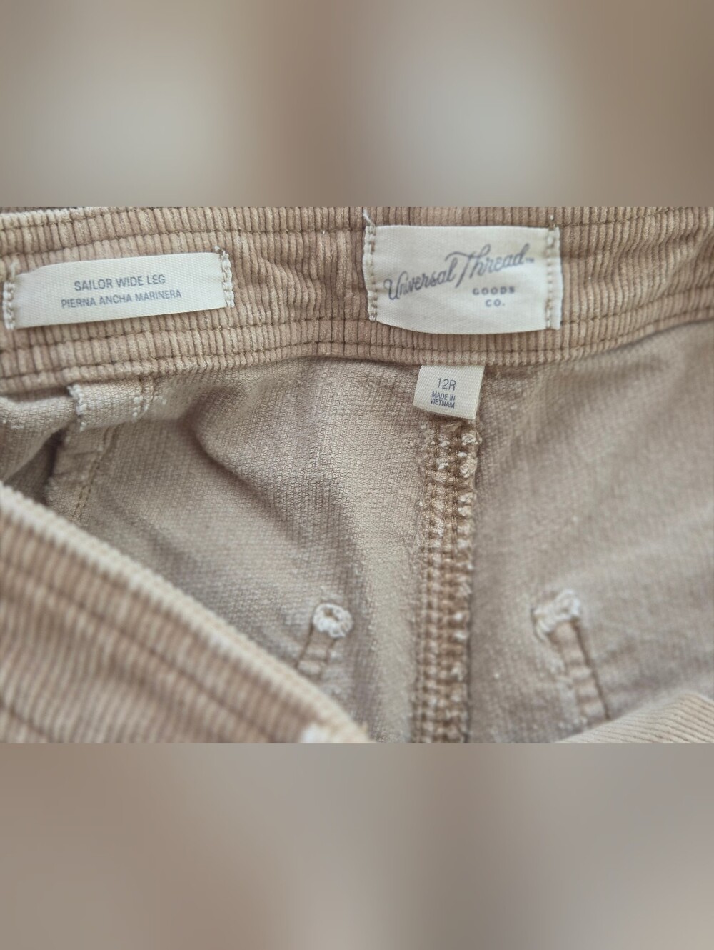 Universal Thread Oat Taupe Sailor Wide Leg Corduroy Pants Size 12 - Picture 6 of 7